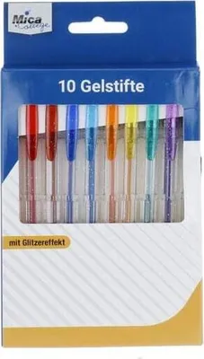 Produktbild von Glitzer-Gelstifte, 10 Stück in verschiedenen Farben, 0,8 mm Schreibspitze