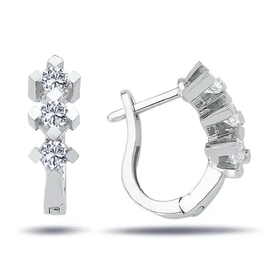 Produktbild von Tria Creolen Diamanten Brillant Schliff Ohrringe 14 Karat Weißgold