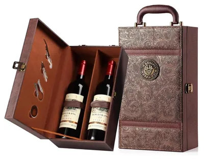 Image de Coffret cadeau pour sommelier - Boîte luxueuse pour bouteilles de vin, conçue pour 2 bouteilles