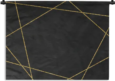Produktbild von MuchoWow® Wandteppich Wandbehang Geometrisches Muster aus goldenen Linien auf schwarzem Hintergrund 150x112 cm Tapisserie Dekoration Wandtuch - Wanddecke - Wandteppiche