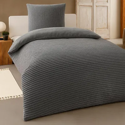 Produktbild von Heimtexland Winter Bettwäsche Cord kuschelig weich und warm Cashmere Touch Wende Bettbezug 80x80 I 155x220 Super Soft temperaturausgleichend atmungsaktiv  Teddy Plüsch Kord Typ768 Anthrazit