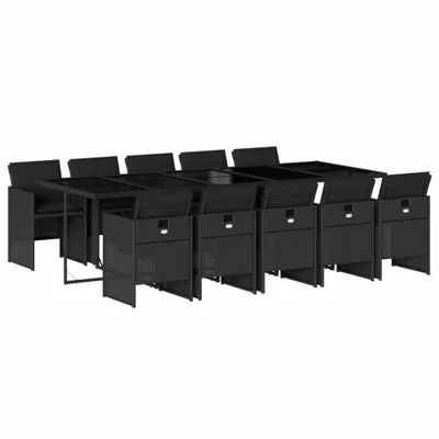 Produktbild von 11-tlg. Garten-Essgruppe mit Kissen Schwarz Poly Rattan