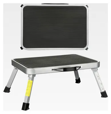 Produktbild von Klappbare Trittstufe für Wohnwagen – Tritthocker aus Stahl bis 150 kg – Rutschfester Camping Klapptritt mit Gummifüßen – Trittleiter für Wohnmobil, Caravan, Küche –  nach EN14183