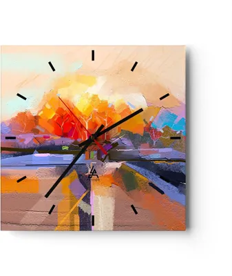Produktbild von Wanduhr - Quadrat - Glasuhr - Abstraktion modern - 30x30cm - Schleichendes Uhrwerk - Lautlos - zum Aufhängen bereit - Dekoration Modern - Wanddekoration aus Glas - C3AC30x30-4097