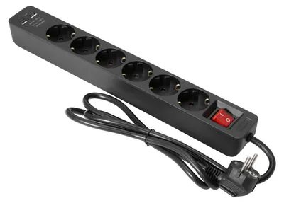 Imagen del producto de EUROLITE - Regleta de enchufes ON-1, 6 enchufes + 2 puertos USB, color negro (30240157)