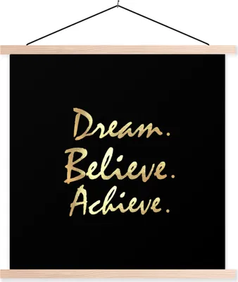 Produktbild von MuchoWow® Textilposter Zitat - Traum - Schwarz - Gold 120x120 cm mit holzfarbenen Rahmen - Textil-Poster