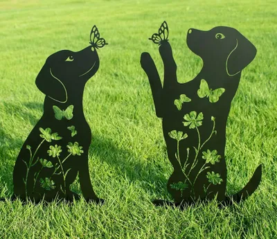 Produktbild von Metall Hund Garten Dekor (2er Pack), 17" Große Größe Hund Dekorative Garten Stakes, Schwarzer Hund Silhouette Yard Rasen Outdoor Dekorationen, Wetterbeständigkeit Stahl Hund Dekor für Hundefreunde
