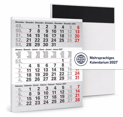 Produktbild von Ersatz-Kalendarium 2027 magnetisch für Tisch-Metallaufsteller 3-Monatskalender (Titan)