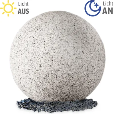 Produktbild von Leuchtende Gartenkugel E27 Außenleuchte mit Tageslicht Sensor Ø 40cm für Außen IP65 - Kugel Granitoptik, Kabel 3m, LED E27 9W
