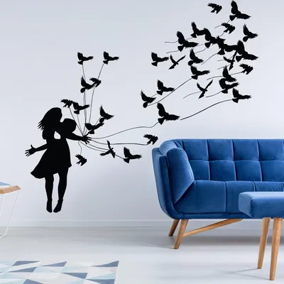 Obrázok produktu pre Decords, nástenná dekorácia – párik s vtákmi v štýle pouličného umenia, 279 x 279 cm