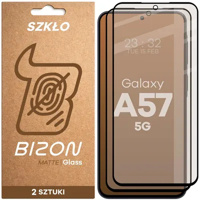 Produktbild von Mattes Hartglas für Galaxy A57 5G, Bizon Glass Matte Duo, Schwarzer Rahmen, 2 Stück