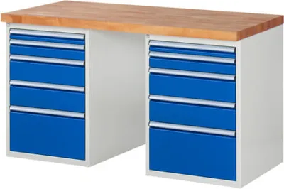 Produktbild von Werkbank mit 10 Schubladen - Teilauszug - 60:2 / 90:2 / 150:4 / 270:2 - 840 x 1.500 x 700 mm (HxBxT) - Traglast 1.000 kg - Buche