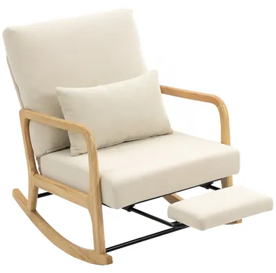 Produktbild von Schaukelstuhl Schaukelsessel mit Fußstütze verstellbar Rückenlehne Lendenkissen für Wohnzimmer, Schlafzimmer, Creme