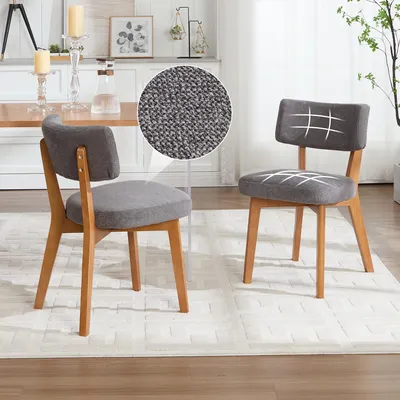 Produktbild von 2er-Set Esszimmerstühle Mid-Century Leinen Massivholzbeine 54.5x47x77 cm grau