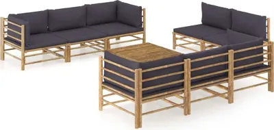 Produktbild von 9-tlg. Garten-Lounge-Set mit Dunkelgrauen Kissen Bambus