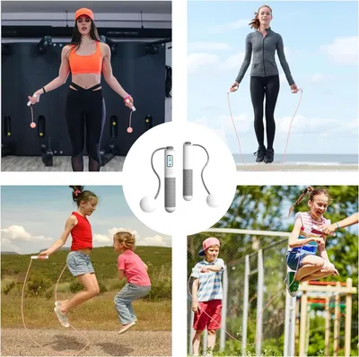 Produktbild von Springseil mit Zähler und LED-Display - Digitales kabelloses Springseil mit professionellen Kugellagern - Verstellbare und rutschfeste Griffe - Für Frauen, Männer und Erwachsene
