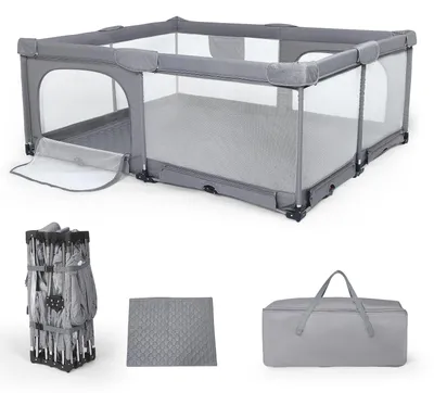 Image de Parc pour bébé - Grand parc pliable de 183x151x70 cm - Clôture de jeu - Barrière de sécurité pour intérieur/extérieur - Facile à assembler - Gris clair