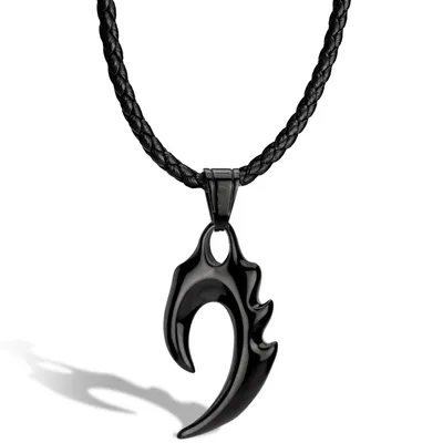 Produktbild von SERASAR | Pánsky Kožený Náhrdelník [Flame] z Stainless Steel | Farba: Čierna | Dĺžka: 60cm