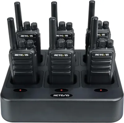 Produktbild von Retevis NR610 Funkgeräte Set, PMR446 Walkie Talkie mit 6 Wege Ladegerät, AI-Rauschunterdrückung, USB-C 1200mAh, VOX, Walkie Talkie Erwachsene