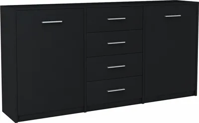 Produktbild von MATKAM Kommode, B177 x H75 x T35 cm, Sideboard mit 4 Schubladen und 2 Fächer mit Türen, Pflegeleicht, Perfekt für jedes Zuhause (Schwarz)