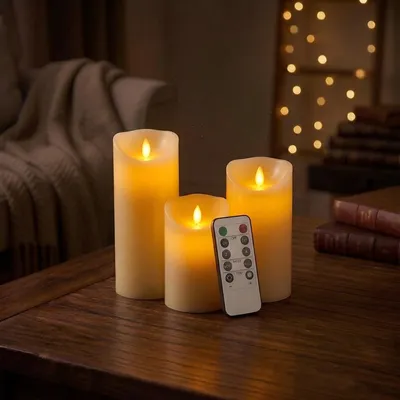 Produktbild von CCLIFE LED Kerzen Echtwachs 3er Set mit Fernbedienung Timer Funktion Echtwachs f