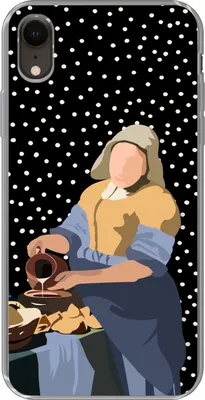 Produktbild von MuchoWow® Handyhülle Schutzhülle Hülle für Telefoonhoesje iPhone XR Alte Meister - Milchmädchen - Polka dots - Schwarz Silikon Softcase Handy Hülle - Schutzdeckel