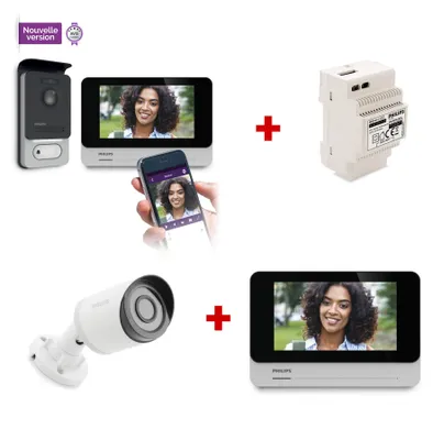 Produktbild von Kabelgebundene Gegensprechanlage mit 1 Kamera und 2 Bildschirmen – Philips Connect 2 Premium