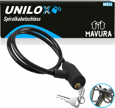 Produktbild von UNILOX Spiralkabelschloss Fahrradschloss Torschloss Stahlseil Kabelschloss