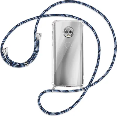 Produktbild von Handykette Backcover-Schutzhülle mit Band (Metall silberfarben) für Motorola Moto G6 - Blautöne