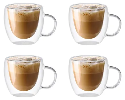 Produktbild von Doppelwandige Kaffeetassen – Hitzebeständiges Borosilikatglas – 150 ml – Mit Henkel – Set aus 2 – Temperaturbeständig – Transparent – Teetassen