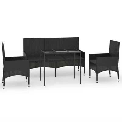 Produktbild von 4-tlg. Garten-Lounge-Set mit Kissen Schwarz Poly Rattan