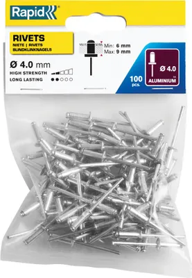Produktbild von Rapid 5000379, Blindniete, Aluminium, Stahl, Silber, RP10, RP40 Multi, RP60 Multi, RP100 Multi, RP150 Multi, 4 mm, 12 mm
