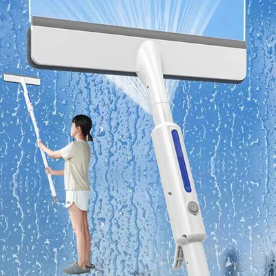 Produktbild von Duschabzieher, Wasserabzieher mit Sprühfunktion, 30 cm Paneel, mit 3 Reinigungstücher, 80ml Wasserspeicher, Dusche Fensterabzieher mit Stiel(145cm)