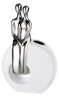 Productafbeelding van Gilde vaas, set van 2, "Liebe", keramiek, wit, zilverkleurig, verpakking met 2 stuks, lengte 8 cm, breedte 17,5 cm, hoogte 27,5 cm, artikelnummer 32495, EAN 4063387324950