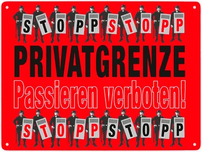 Produktbild von Privatgrenze Metallschild XXL in 28x38 cm in rot mit Spruch Passieren verboten