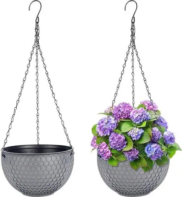 Produktbild von Famanu Pflanzenhänger - Set aus 2 hängenden Blumentöpfen - für Innen und Außen - Durchmesser 21 cm - mit Kette