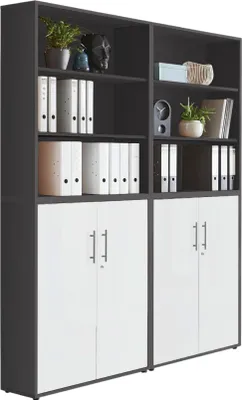 Produktbild von Aktenschrank TABOR 11 in anthrazit / weiß matt, Schrankwand, Büroschrank, abschließbar, Metallgriffe