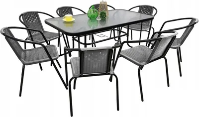 Zdjęcie produktu dla Zestaw ogrodowy obiadowy na taras 140x80 BERGOMO na parasol dla 8 osób szary
