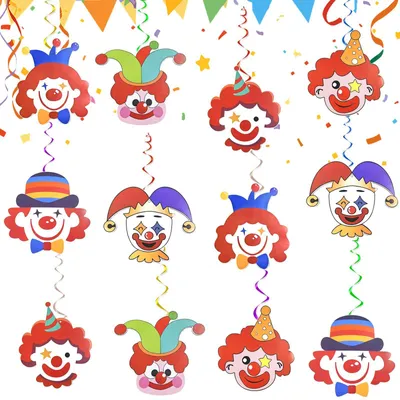 Clowns-Spiralgirlanden, 12 Stück, 80 cm, Karnevalsdeko