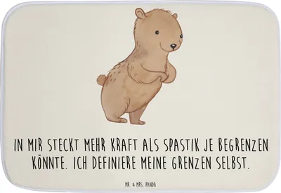 Produktbild von Mr. & Mrs. Panda Badteppich Bär Spastik - Weiß - Geschenk, Badläufer, Vorleger Bad, Spasmus, Badematte, Badvorleger, Badezimmerteppich, Spastizität