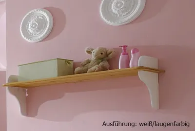 Produktbild von Regal Wandregal Wandboard Hängeregal Landhausstil Kiefer massiv Kinderzimmer, Farbe:weiß / laugenfarbig