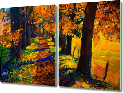 Produktbild von Coloray Hackbrett Kochplattenabdeckung Herdabdeckplatte 2x40x52 cm Schneidebrett Küchenbrett - Weg Baum Blätter im Herbst