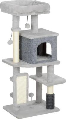 Produktbild von Kratzbaum 104 cm Katzenbaum mit Katzenhöhle Bett Sisal-Kratzsäulen Kratzbrett Plüschbälle für Katzen bis 5 kg Hellgrau
