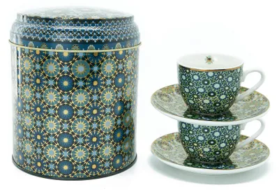 2 Espressotassen-Set 90 ml Porzellan mit Untertasse, Dosen