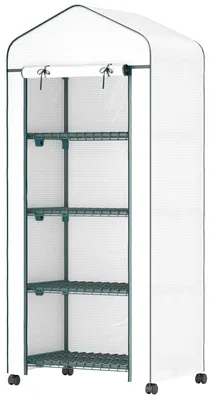Zdjęcie produktu dla Miniaturowa szklarnia z 4 półkami i osłoną przed warunkami atmosferycznymi | Kolor: Biały | Wymiary: 50x69x165 cm