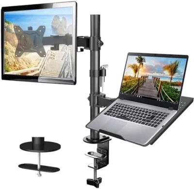 Produktbild von PromoHome® Monitorarm mit Laptoplade - Verstellbarer Schreibtischhalter für Bildschirme bis 32 Zoll