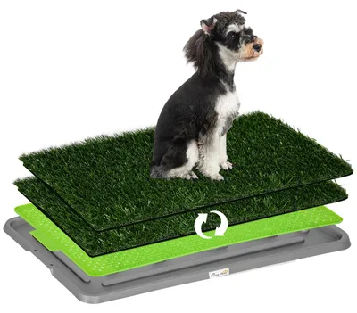 Immagine prodotto di Vasino per cuccioli - Vasino per cani con ciotola - Addestramento all'igiene domestica - 2 tappetini in erba sintetica - Verde