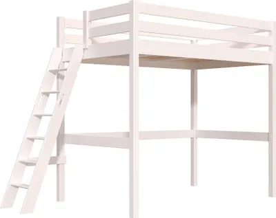 Produktbild von Hochbett holz mit Leiter Sylvia - 120x200 schräge Leiter - Weiß
