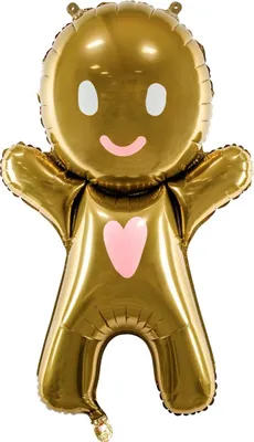 Produktbild von Folienballon Lebkuchenmann 52x83cm Gold / Weiß / Rosa