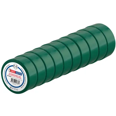 Zdjęcie produktu dla Taśma elektroizolacyjna HOROZ PVC 19mm x 9m zielona – zestaw 10 sztuk do izolacji i oznaczania kabli